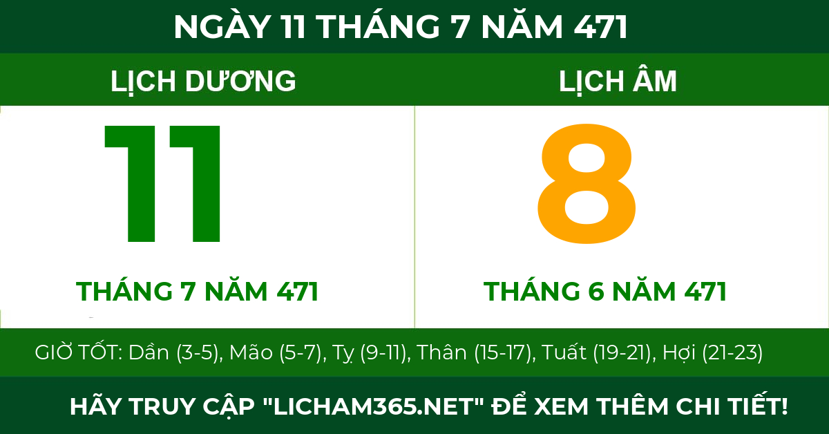 lịch âm ngày 11 tháng 7 năm 471
