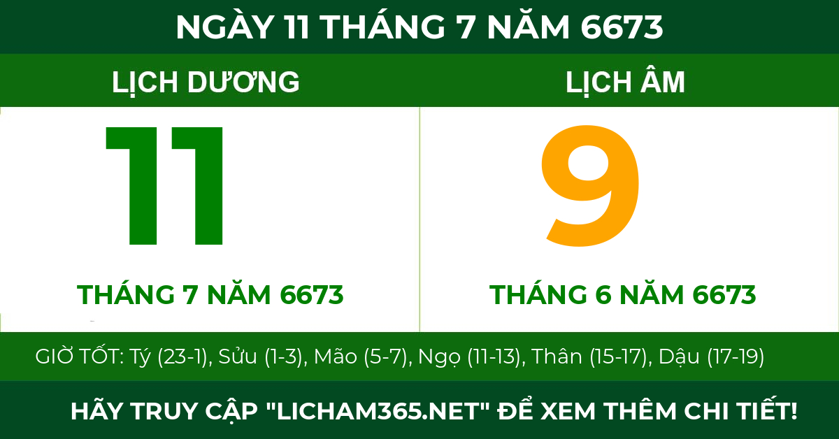 lịch âm ngày 11 tháng 7 năm 6673