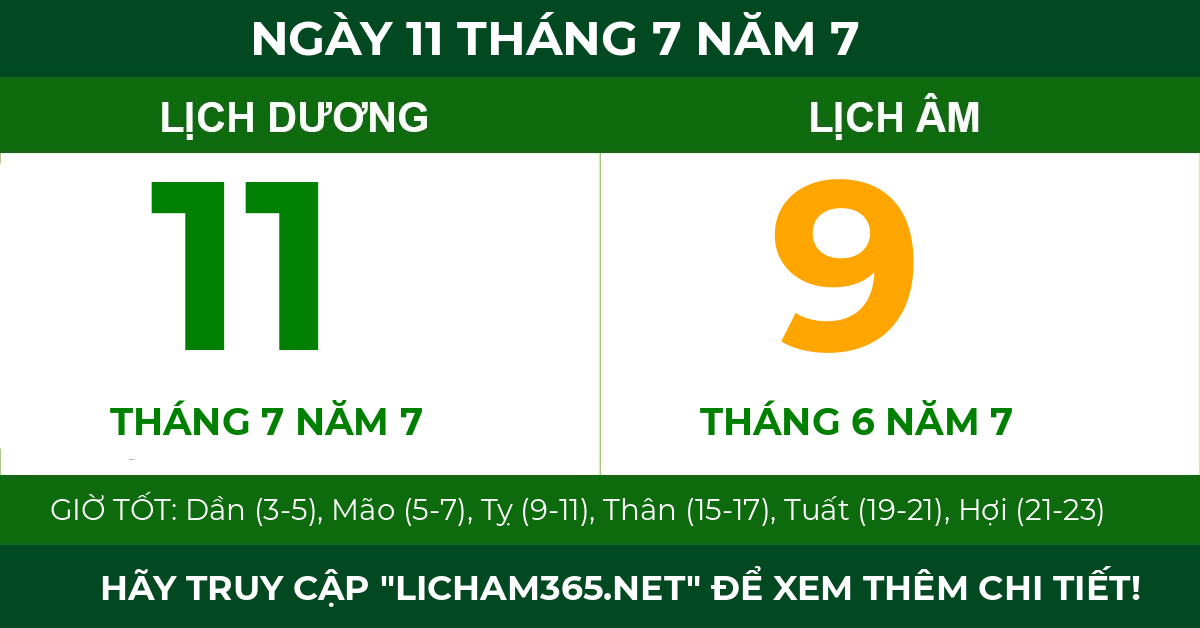 lịch âm ngày 11 tháng 7 năm 7