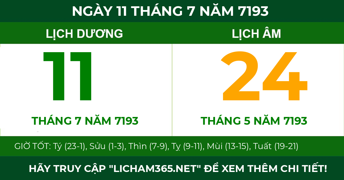 lịch âm ngày 11 tháng 7 năm 7193