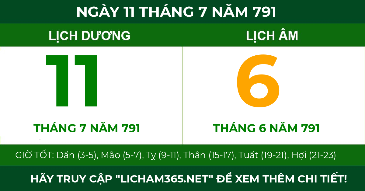 lịch âm ngày 11 tháng 7 năm 791
