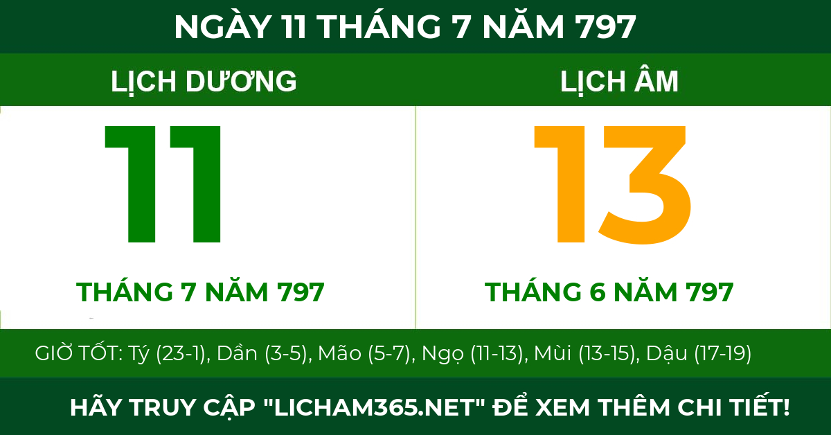 lịch âm ngày 11 tháng 7 năm 797