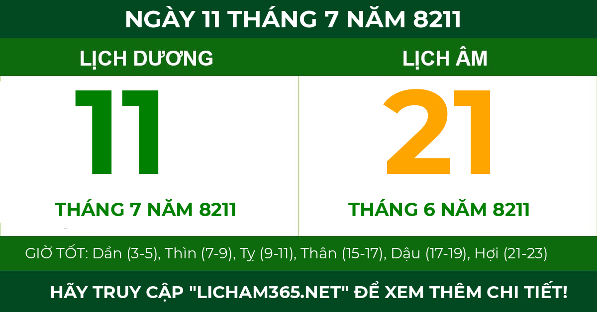 lịch âm ngày 11 tháng 7 năm 8211