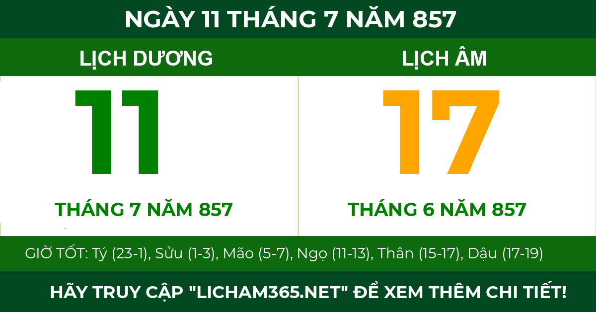 lịch âm ngày 11 tháng 7 năm 857