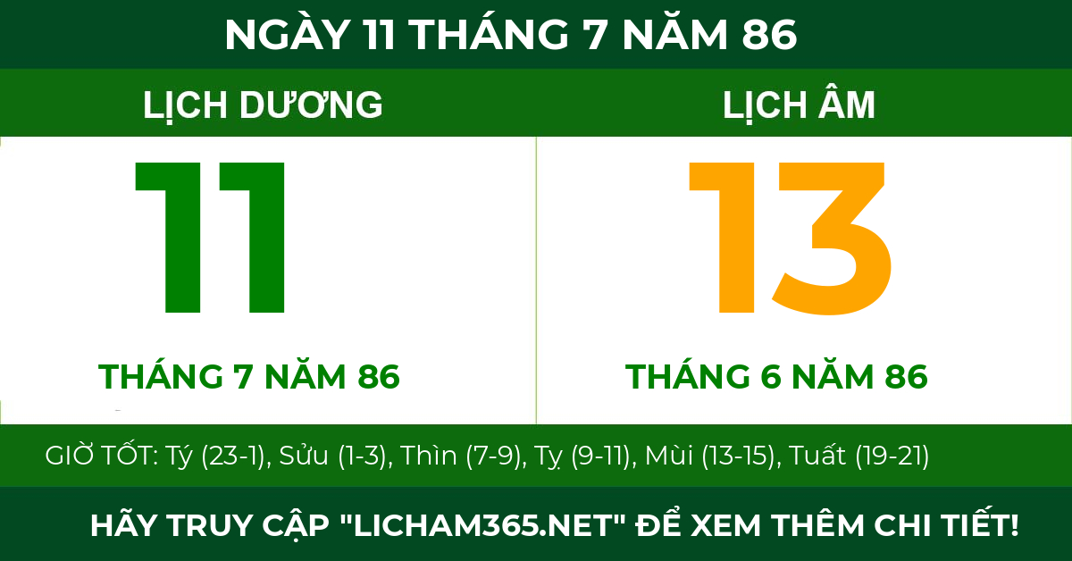 lịch âm ngày 11 tháng 7 năm 86