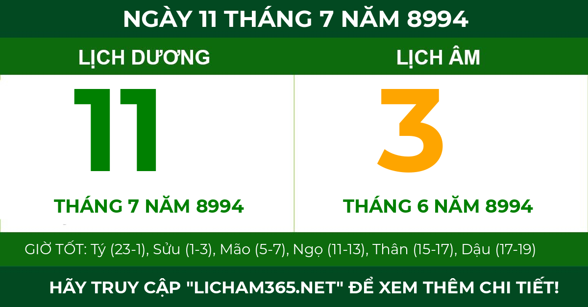 lịch âm ngày 11 tháng 7 năm 8994