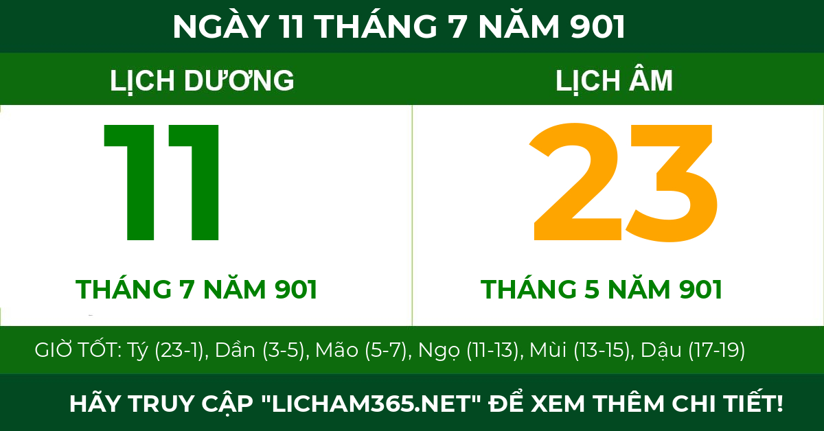 lịch âm ngày 11 tháng 7 năm 901
