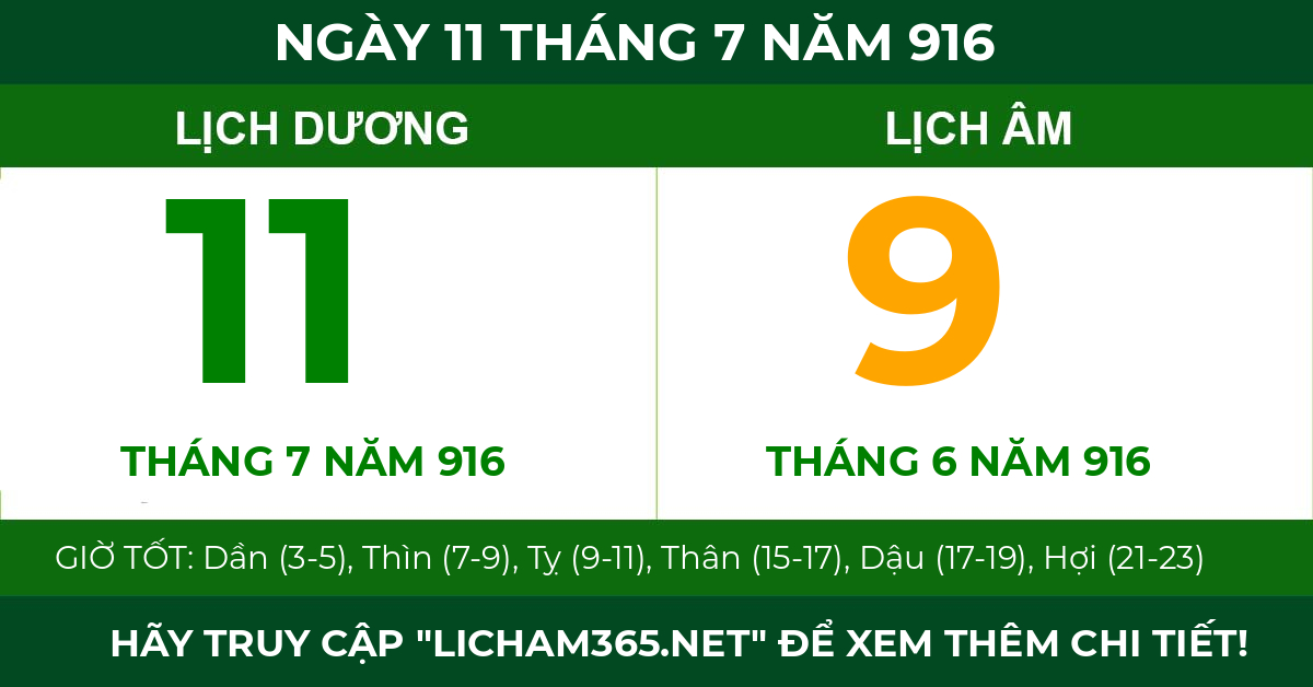 lịch âm ngày 11 tháng 7 năm 916