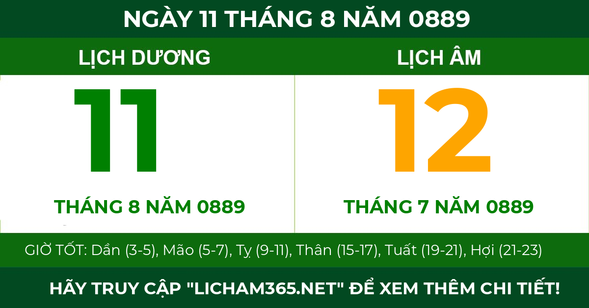lịch âm ngày 11 tháng 8 năm 0889