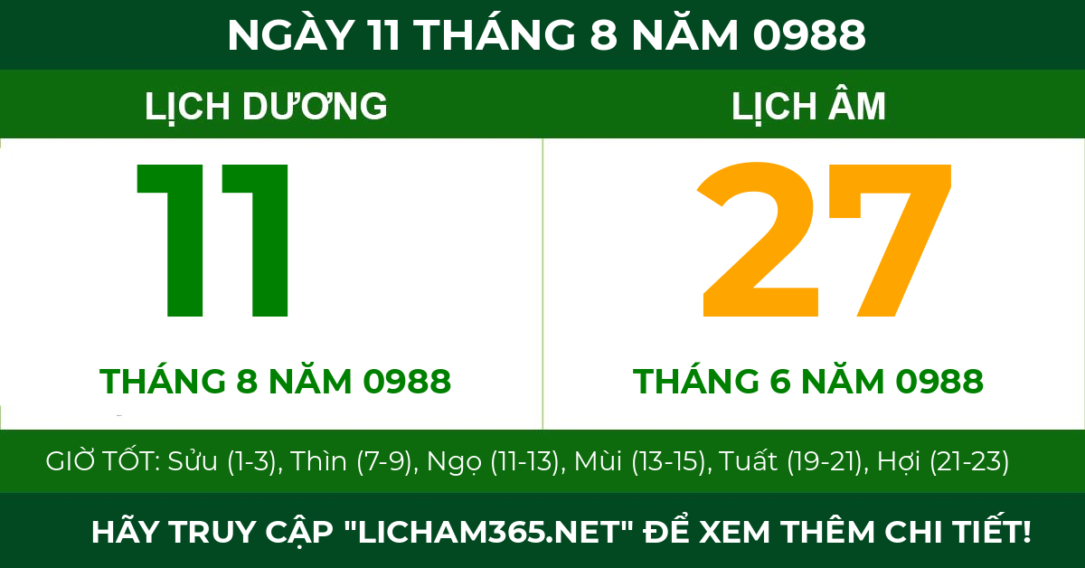 lịch âm ngày 11 tháng 8 năm 0988
