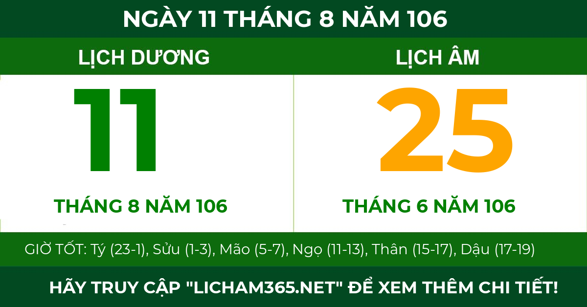 lịch âm ngày 11 tháng 8 năm 106