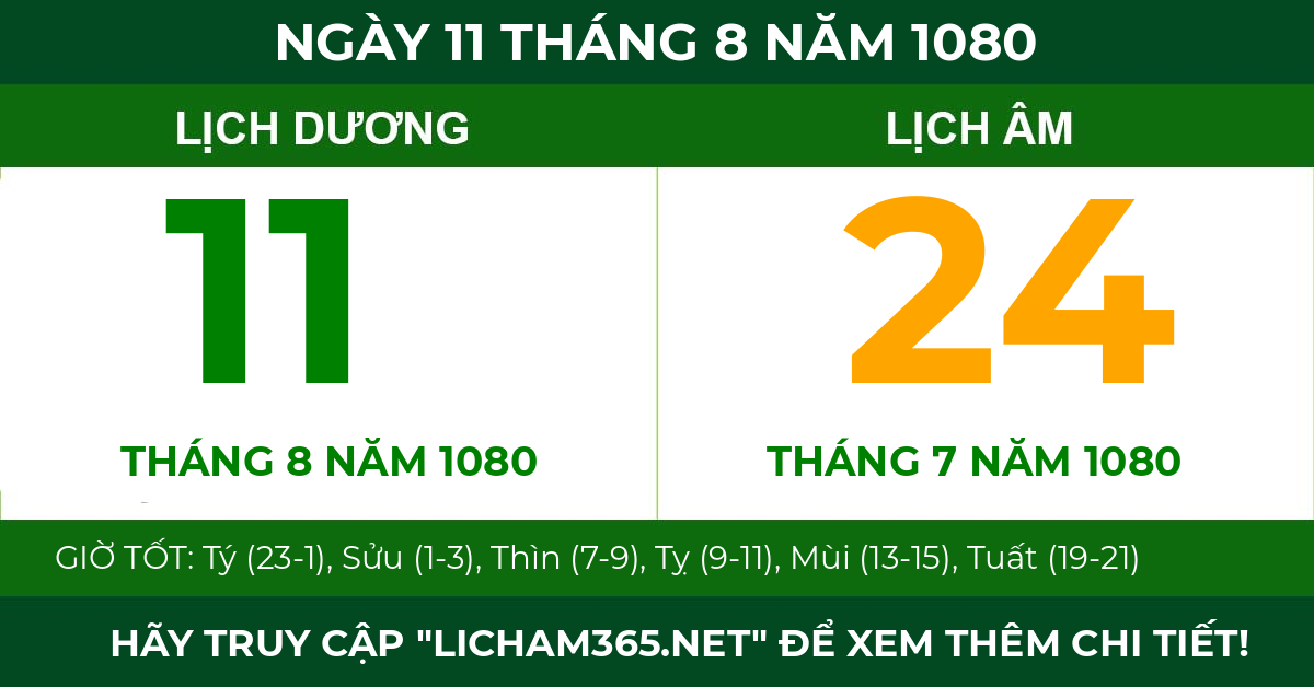 lịch âm ngày 11 tháng 8 năm 1080