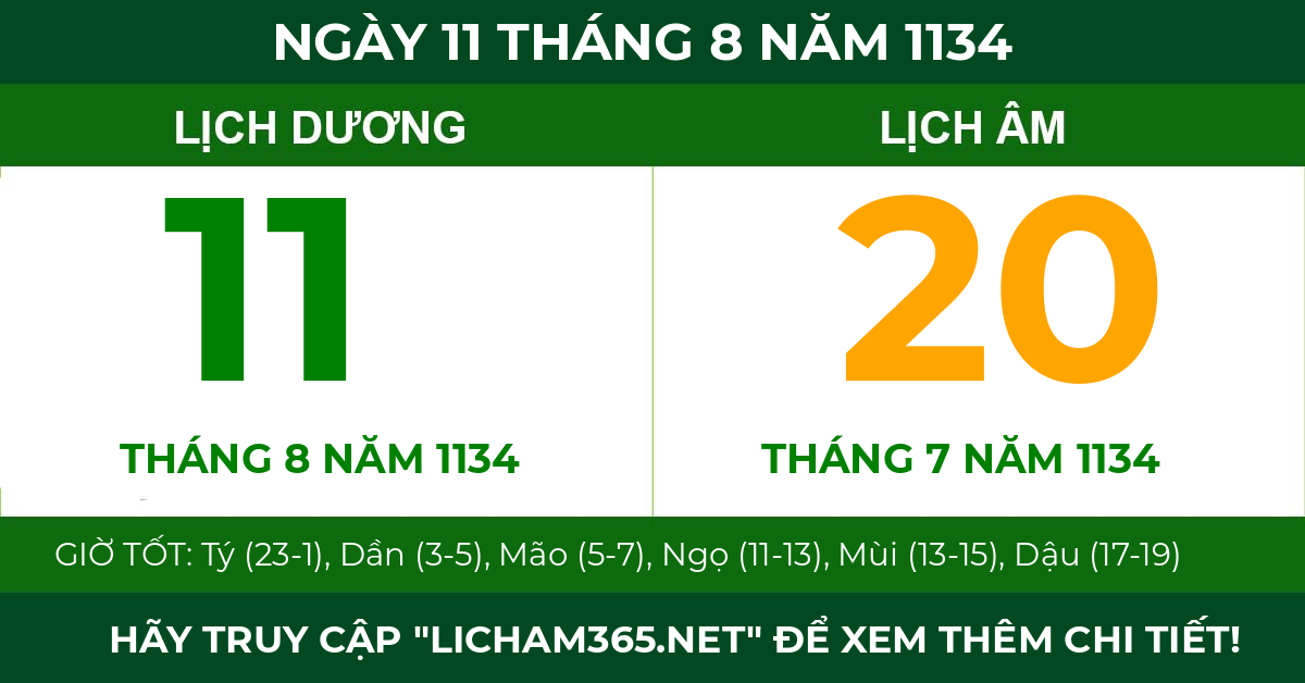 lịch âm ngày 11 tháng 8 năm 1134