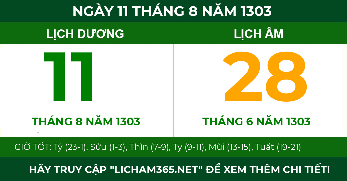 lịch âm ngày 11 tháng 8 năm 1303