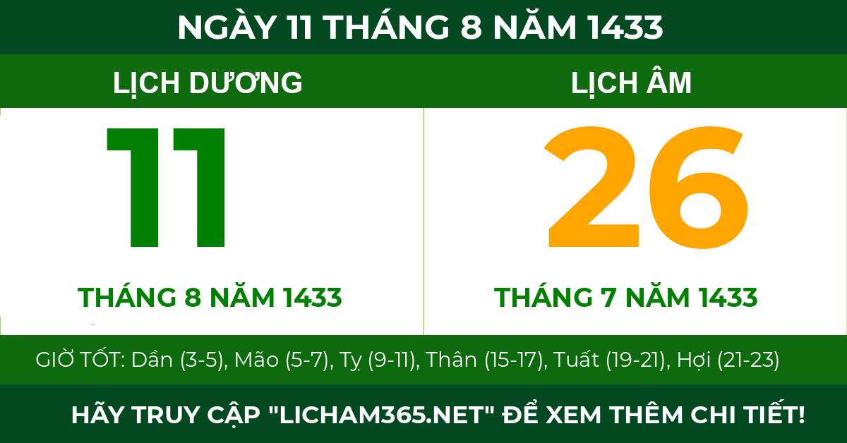 lịch âm ngày 11 tháng 8 năm 1433