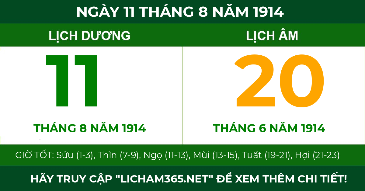 lịch âm ngày 11 tháng 8 năm 1914