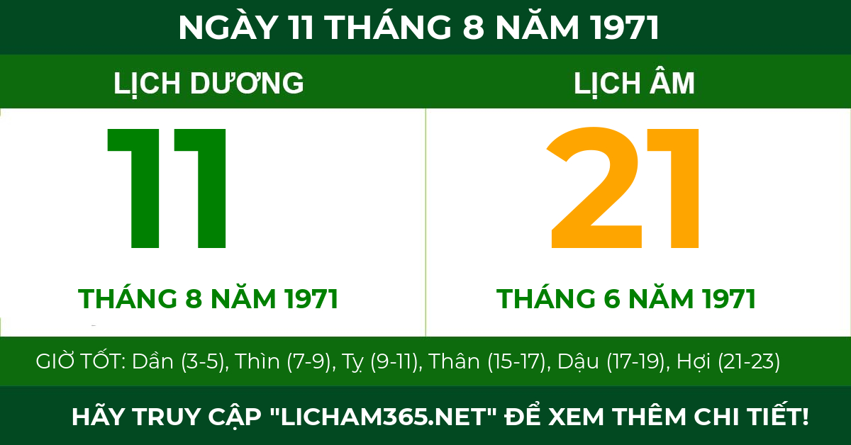 lịch âm ngày 11 tháng 8 năm 1971