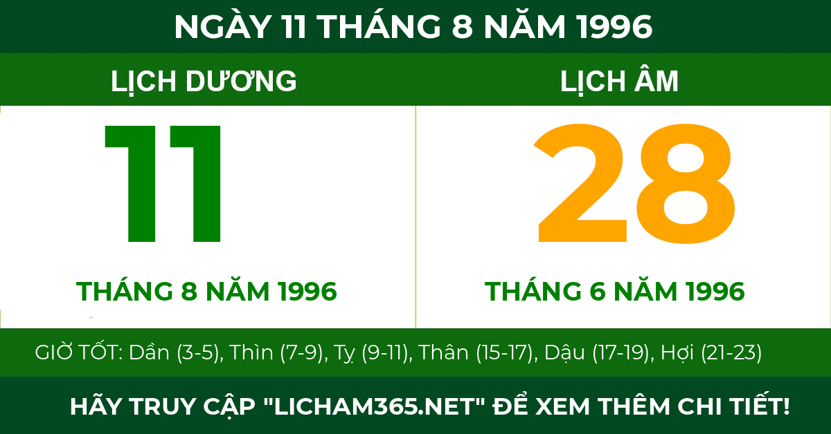 lịch âm ngày 11 tháng 8 năm 1996