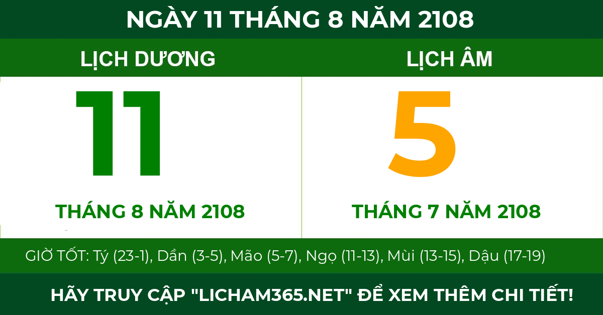 lịch âm ngày 11 tháng 8 năm 2108