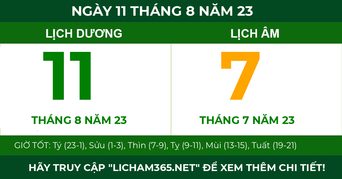 lịch âm ngày 11 tháng 8 năm 23