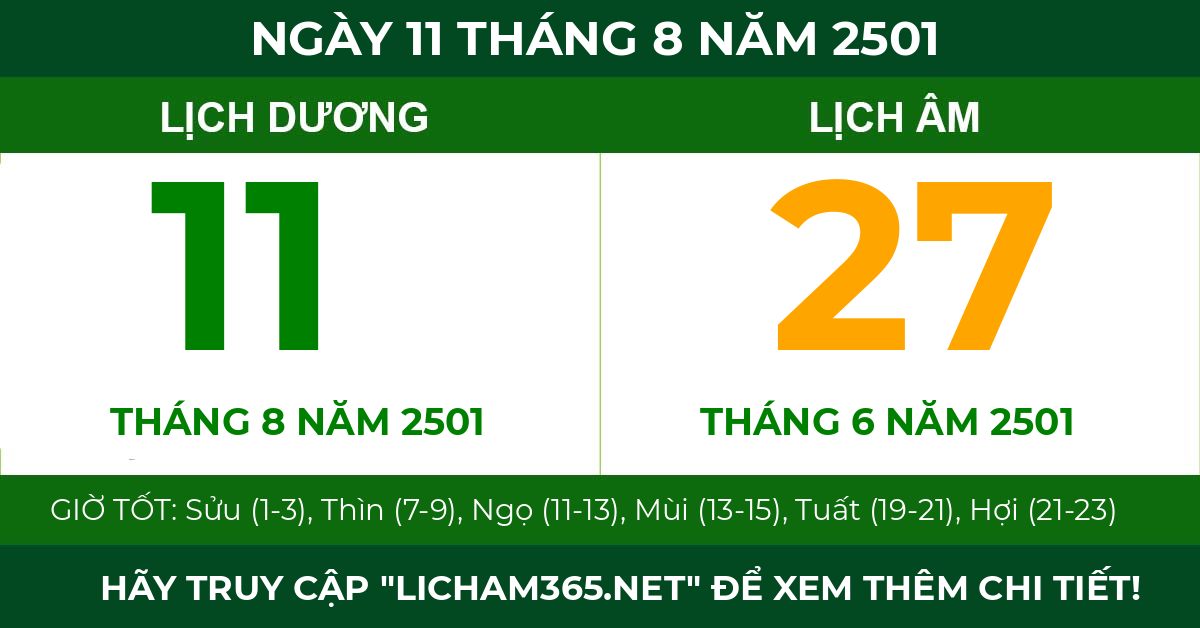 lịch âm ngày 11 tháng 8 năm 2501