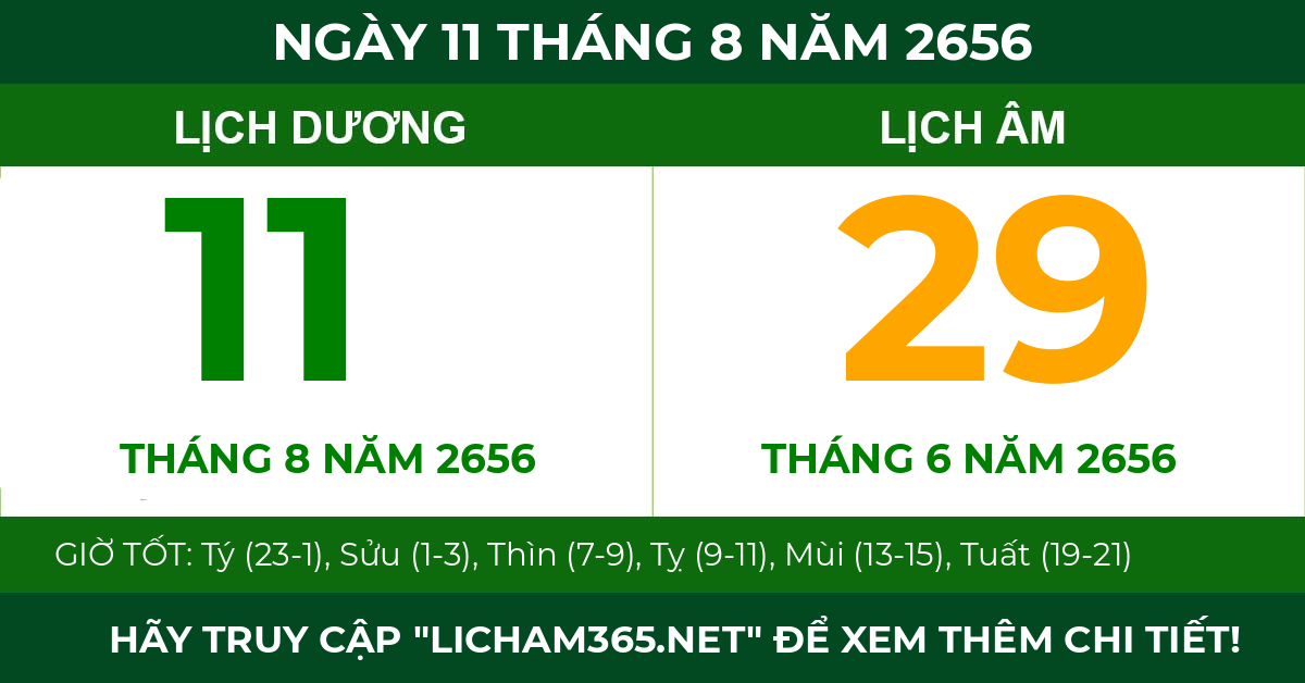 lịch âm ngày 11 tháng 8 năm 2656