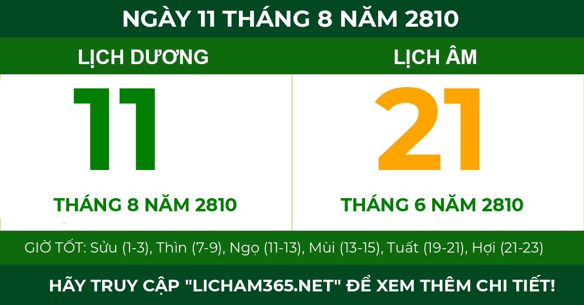 lịch âm ngày 11 tháng 8 năm 2810