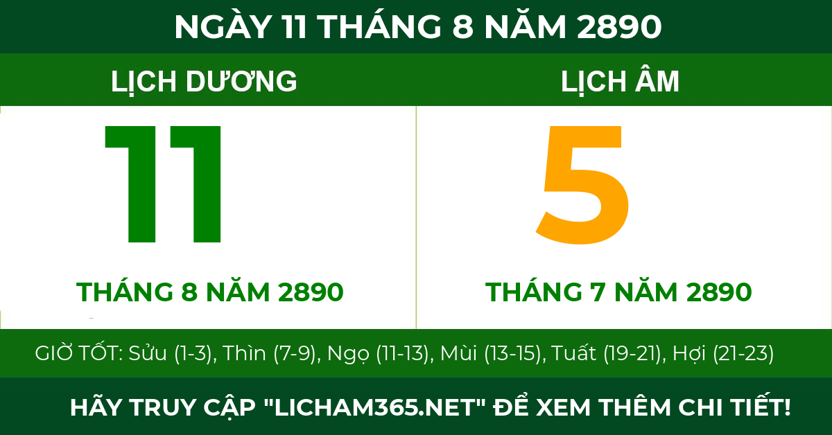 lịch âm ngày 11 tháng 8 năm 2890