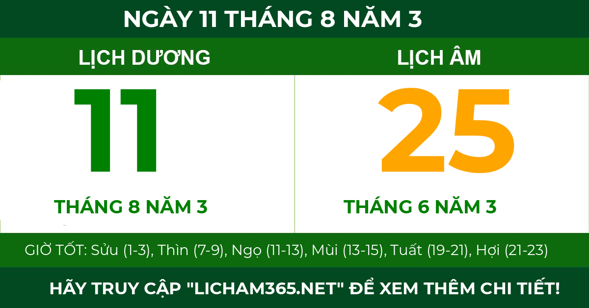 lịch âm ngày 11 tháng 8 năm 3
