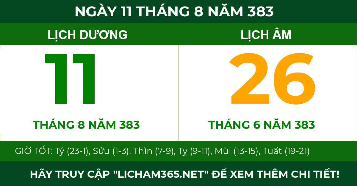 lịch âm ngày 11 tháng 8 năm 383