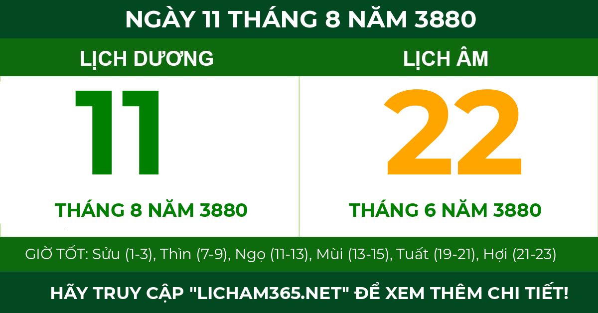 lịch âm ngày 11 tháng 8 năm 3880