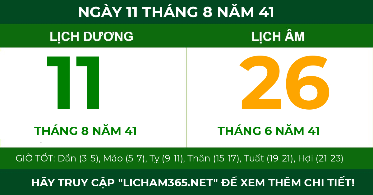 lịch âm ngày 11 tháng 8 năm 41