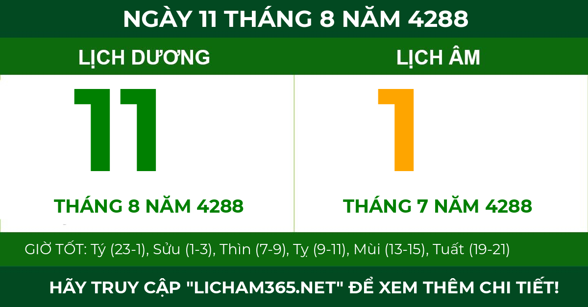 lịch âm ngày 11 tháng 8 năm 4288