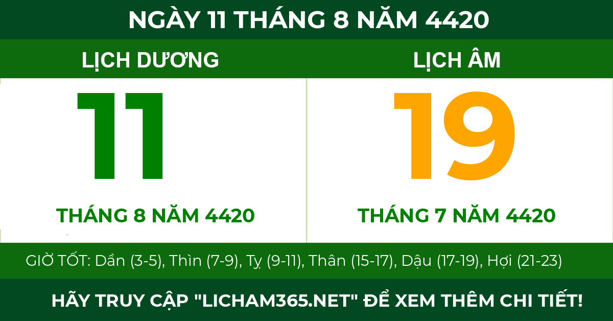 lịch âm ngày 11 tháng 8 năm 4420