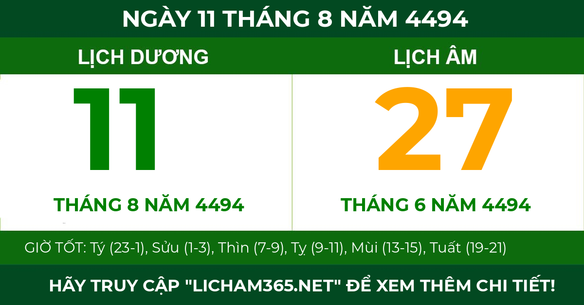 lịch âm ngày 11 tháng 8 năm 4494