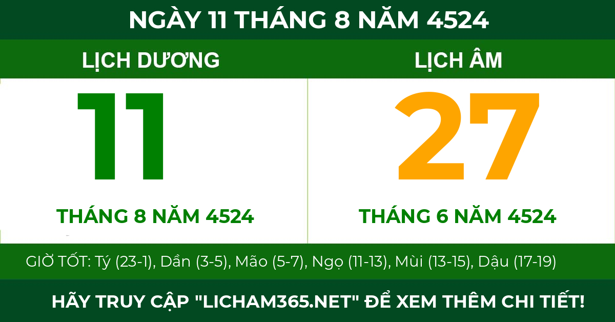 lịch âm ngày 11 tháng 8 năm 4524