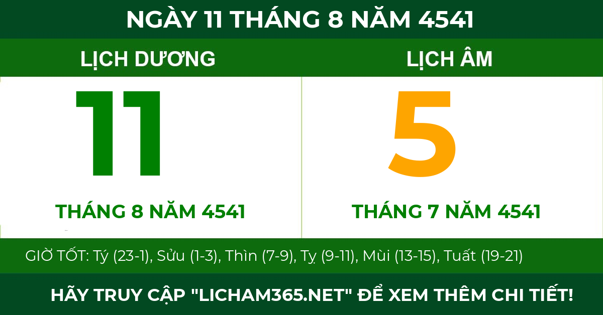 lịch âm ngày 11 tháng 8 năm 4541
