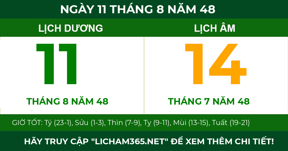 lịch âm ngày 11 tháng 8 năm 48