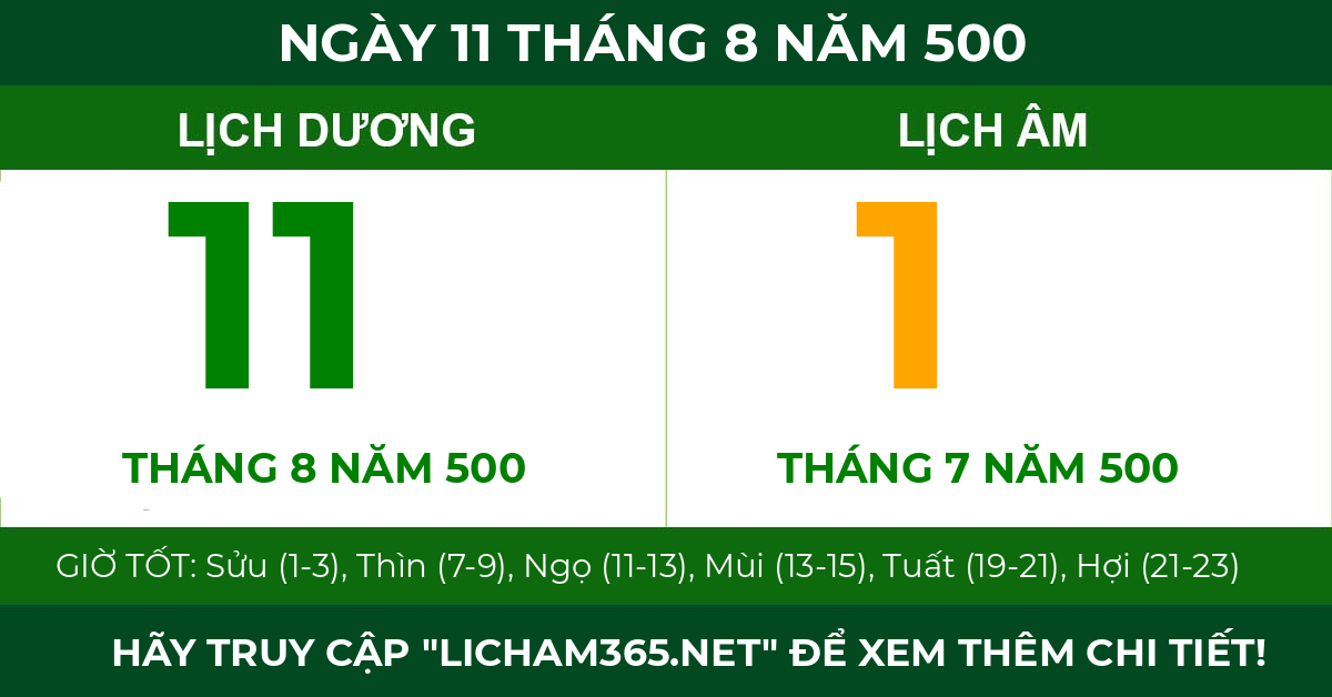 lịch âm ngày 11 tháng 8 năm 500