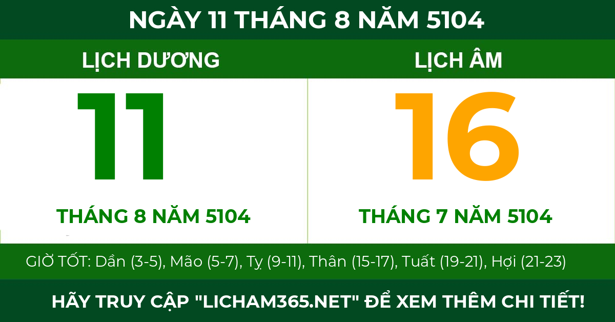 lịch âm ngày 11 tháng 8 năm 5104