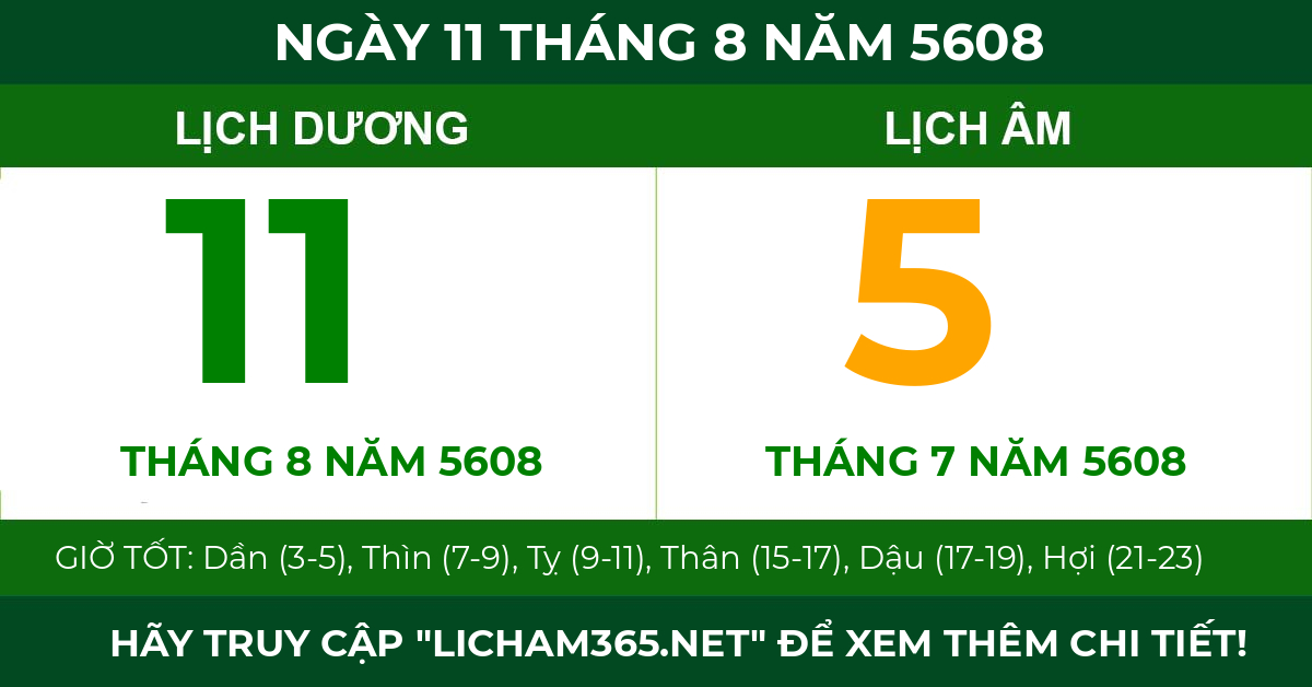 lịch âm ngày 11 tháng 8 năm 5608