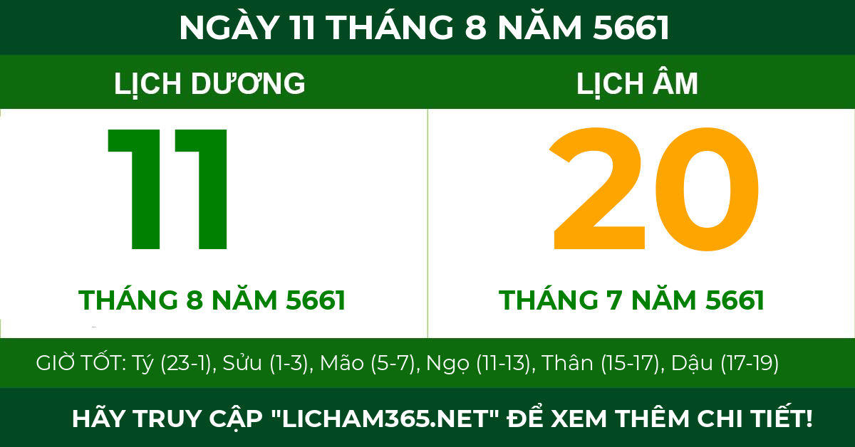 lịch âm ngày 11 tháng 8 năm 5661