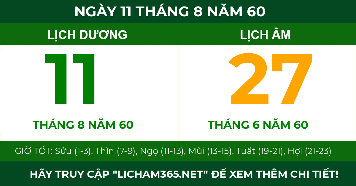 lịch âm ngày 11 tháng 8 năm 60