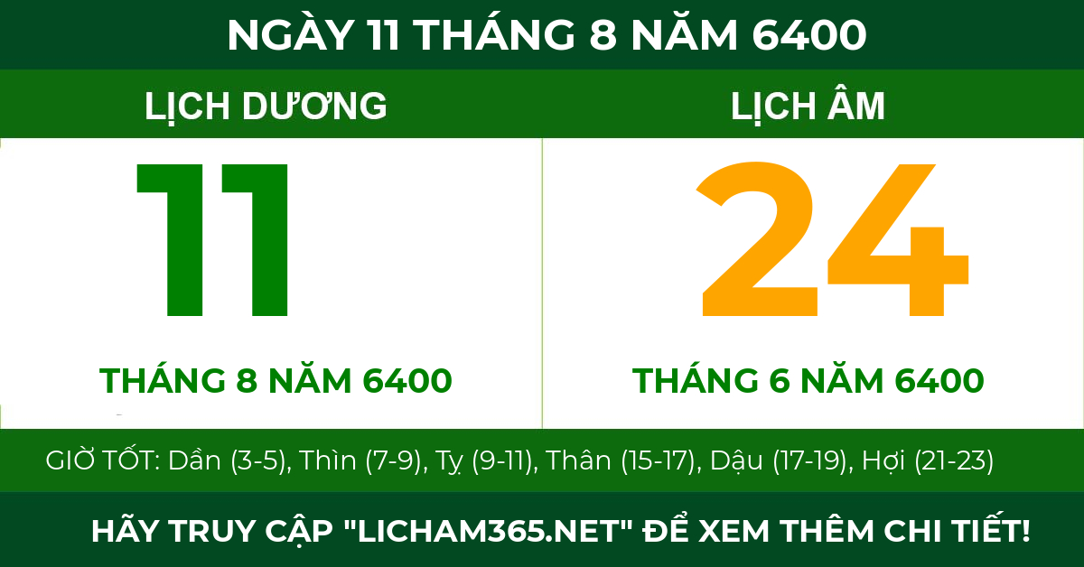 lịch âm ngày 11 tháng 8 năm 6400