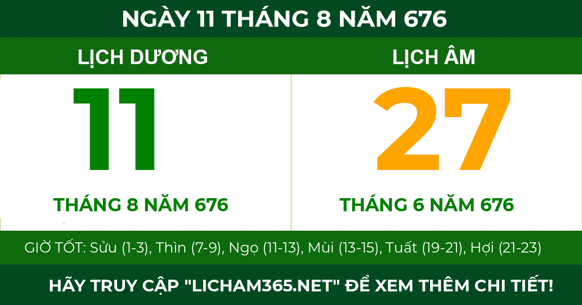 lịch âm ngày 11 tháng 8 năm 676