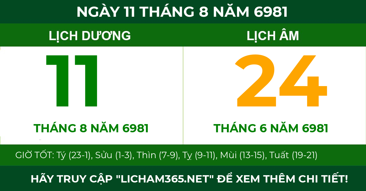 lịch âm ngày 11 tháng 8 năm 6981