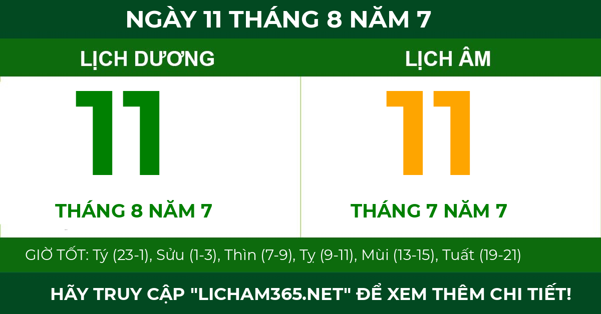 lịch âm ngày 11 tháng 8 năm 7