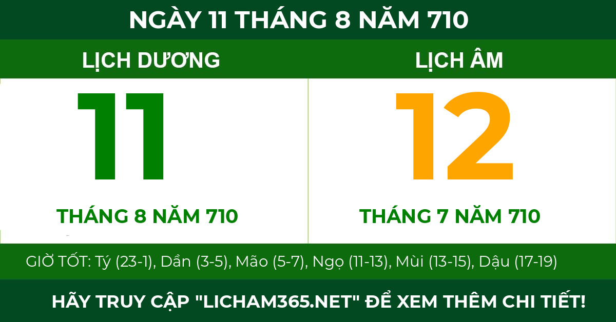 lịch âm ngày 11 tháng 8 năm 710