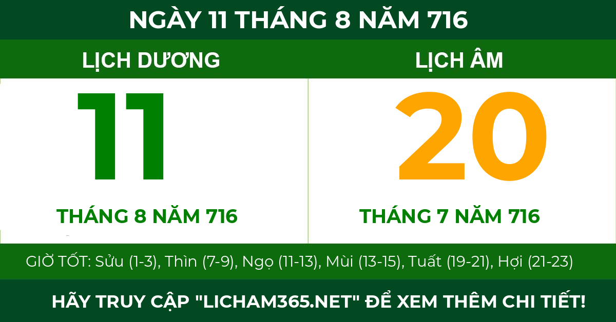 lịch âm ngày 11 tháng 8 năm 716