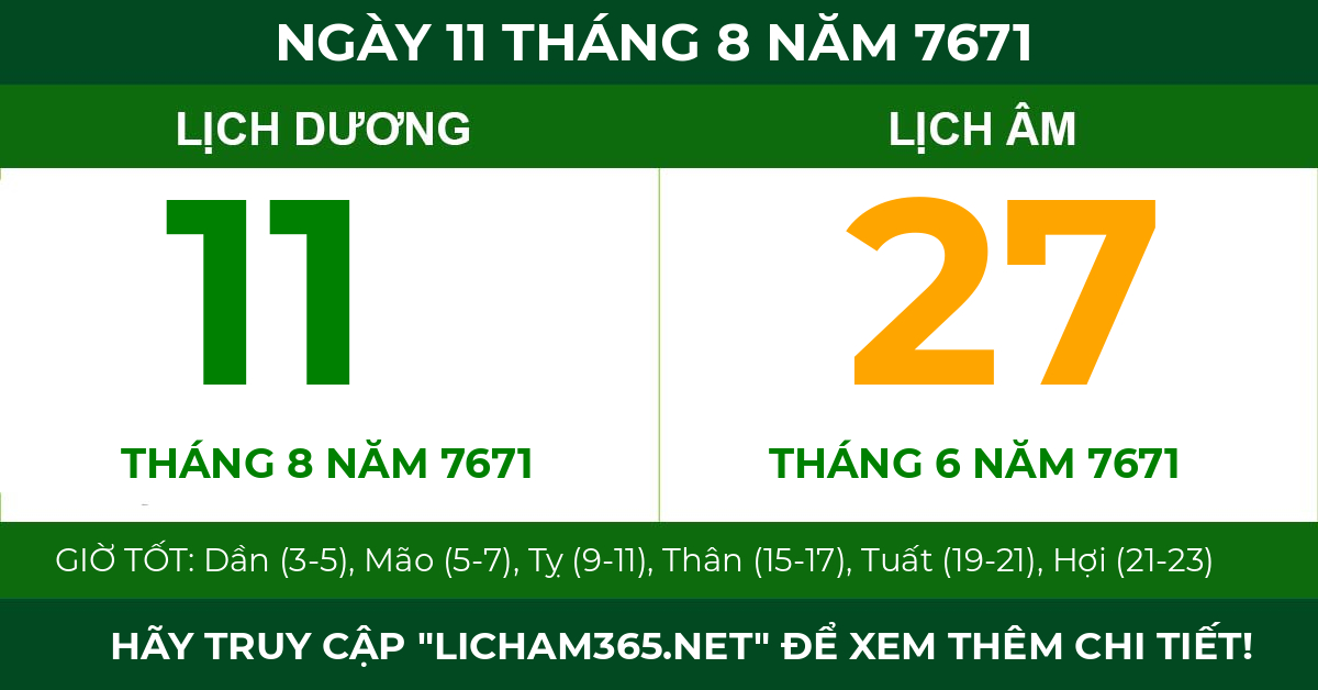 lịch âm ngày 11 tháng 8 năm 7671